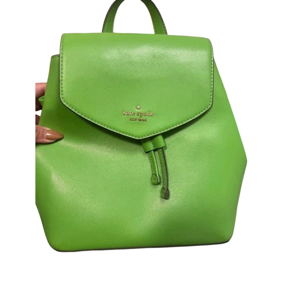 Kate Spade New York Lime Green Saffiano Leather Drawstring Flap Backpack S338